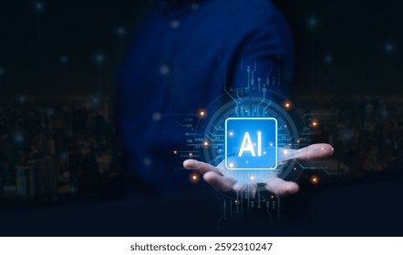  Business data using AI technology background using computer customer service showing data connection storing various data with AI to help simplify documents
