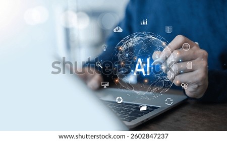 Business data using AI technology background using computer customer service showing data connection storing various data with AI to help simplify documents
