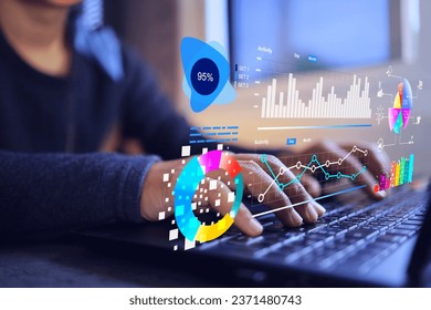 Business data visualization dashboard analytic on laptop screen business data scientist with ai analysis and bar, donut, pie chart data summarise management digital market statistic summary analytics - Powered by Shutterstock