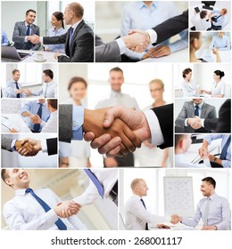 Business Deal And Office Concept - Collage With Many Different People Shaking Hands In Office