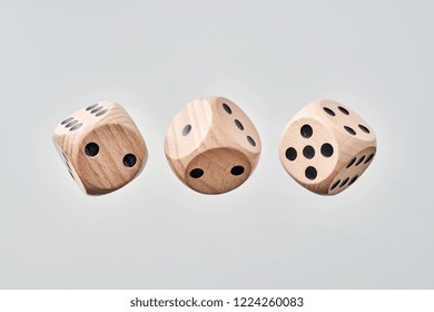 Business & Design Concept - Abstract Geometric Real Floating Wooden Blank Dice Isolated On Background, It's Not 3D Render.