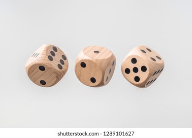 Business & Design Concept - Abstract Geometric Real Floating Wooden Blank Dice Isolated On Background, It's Not 3D Render.