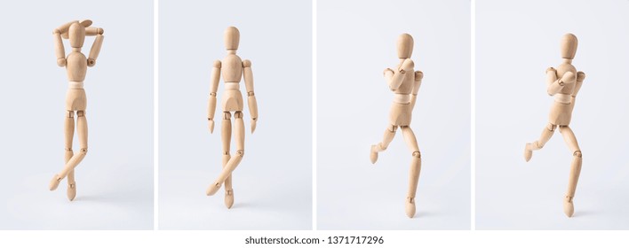 Business and design concept - collection of wooden mannequin isolated on white background - Powered by Shutterstock