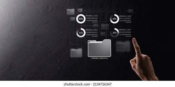 Business developer hand using board framework on virtual modern computer showing innovation Agile software development lean project management tool fast changes concept.Document Management System DMS.