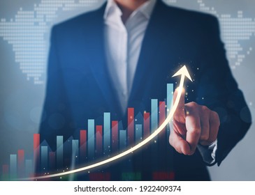 Business development to success, profit and growing  plan. Businessman finger pointing increase arrow graph chart.  - Shutterstock ID 1922409374
