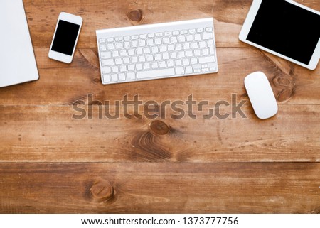 Similar – Image, Stock Photo desktop from above, copy space for text