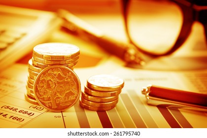 Business documents with Australian Coins