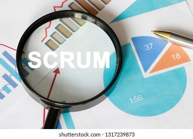 Business documents with scrum, charts growth, magnifier search and pen. - Powered by Shutterstock