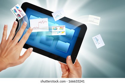 business , e-commerce concept illustration with graphs and charts from computer - Shutterstock ID 166633241