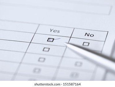 business, education and interview concept - yes or no questionnaire or form