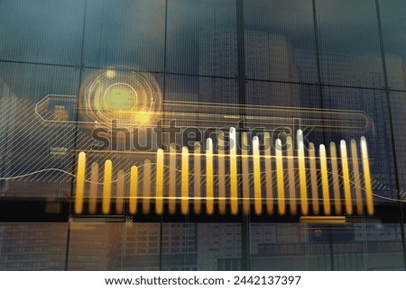 Business elements charts in gold. Bitmap illustration.