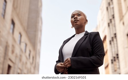 Business, employee and black woman in the city, career and confident lady travelling in town. Female person, entrepreneur and consultant in the outside, formal and professional with startup success - Powered by Shutterstock