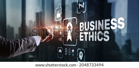 Business ethics Behavior and manners concept. Businessman pressing button on virtual screen.