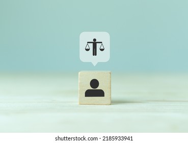 Business Ethics Concept. Ethics Inside Human Mind. Business Integrity And Moral. Wooden Cubes With Ethics Icon. Company Culture And Business Sustainable Success. Good Corporate Governance Concept.