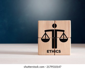 Business ethics or justice symbol on wooden cubes. Ethical corporate culture, business integrity and moral principles concept. - Shutterstock ID 2179510147