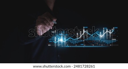 business evolution Development curve in the field of investment in international and global trade Investor's creative solutions or ideas The stock market's corporate growth graph points to the target.