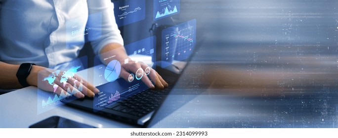 Business finance data analytics graph. Advisor using KPI Dashboard on virtual screen.Financial management technology.
