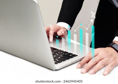 Business finance data analytics graph, profit and finance performance on virtual screen. Finance and technology concept.
