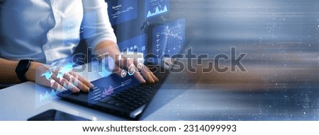 Business finance data analytics graph. Advisor using KPI Dashboard on virtual screen.Financial management technology.
