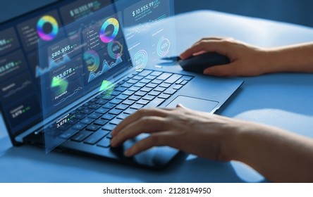 Business Finance Data Analytics Graph.Financial Management Technology.Advisor Using KPI Dashboard On Virtual Screen.