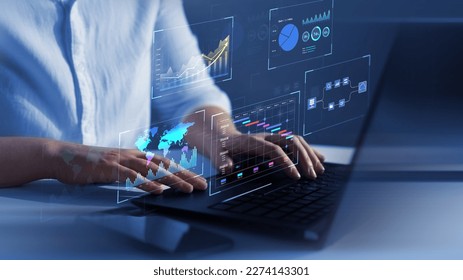 Business finance data analytics graph.Financial management technology.Advisor using KPI Dashboard on virtual screen.	 - Powered by Shutterstock