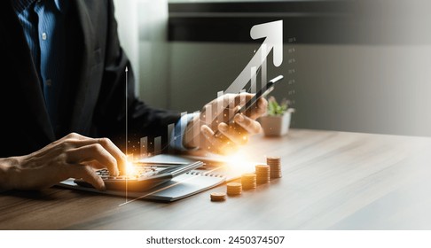 Business finance and investment, Analyze economic growth charts for informed business finance decisions and financial decision-making. Stock Market report, Strategy, Data Collection, Forecasting - Powered by Shutterstock