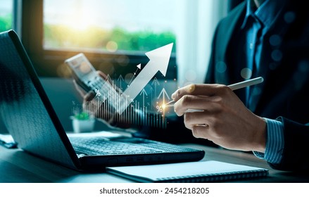 Business finance and investment, Analyze economic growth charts for informed business finance decisions and financial decision-making. Stock Market report, Strategy, Data Collection, Forecasting - Powered by Shutterstock