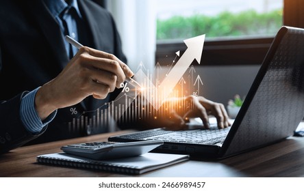 Business finance and investment, Analyze economic growth charts for informed business finance decisions and financial decision-making. Stock Market report, Strategy, Data Collection, Forecasting - Powered by Shutterstock