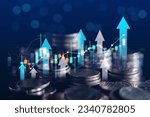 Business finance and investment concept, Capital gain world money economic growth. coin stack financial graph chart, market report on cash currency concept.