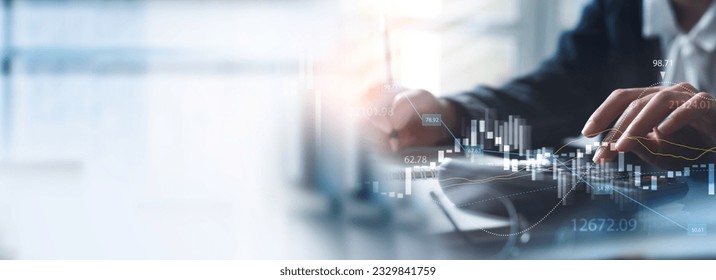 Business, Finance and Investment, data analysis concept. Business woman using calculator to calculate financial report and analyzing market data, business planning, market research