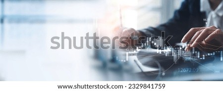 Business, Finance and Investment, data analysis concept. Business woman using calculator to calculate financial report and analyzing market data, business planning, market research