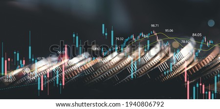 Business finance and investment, world economic growth concept. Forex financial graph chart, market report on cash currency with copy space for business and finance background