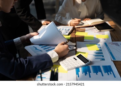 Business Financial, Accountant Discussing With Partner Are Meeting To Audit Finance Planning Sales To Meet Targets Set In Next Year. Stock Market Concept