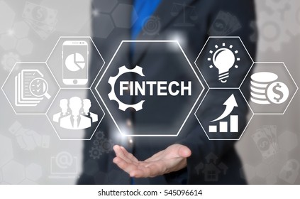 Business Fintech Gear Web Computer Financial Concept. Finance Technology Banking Smart Phone Money Trade Exchange Internet Computing