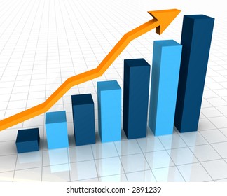 Business Graph with arrow showing profits and gains