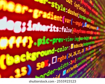 Business graph background. Red binary code computer language data transfers. Information technology. Abstract information technology modern background. Software developer coding screen.