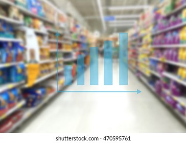 Business Graph With Blur Image Of Pet Food Aisle In Super Market