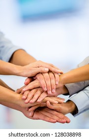 Business Group With Hands Together - Teamwork Concepts