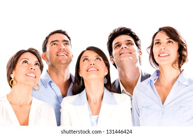 Business Group Looking Up For Inspiration - Isolated Over White Background