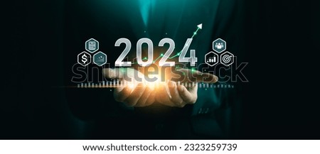 Business growing in 2024. analytical businessman planning business growth 2024, strategy digital marketing, profit income, economy, stock market trends and business, technical analysis strategy