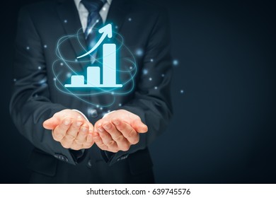 Business growth analysis concept. Businessman plan growth and increase of positive indicators in his business. - Shutterstock ID 639745576