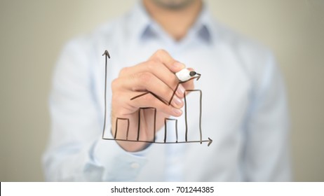 Business Growth Graph, man writing on transparent screen