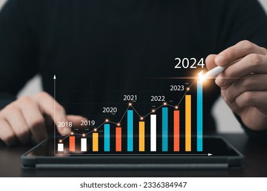 business growth and progress in 2024, Capture the essence of success and long-term investment with a mesmerizing financial chart, Elevate your portfolio.