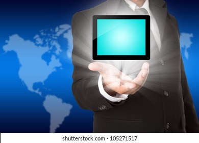 business hand holding a tablet touch screen computer - Shutterstock ID 105271517