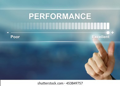 business hand pushing excellent performance on virtual screen interface - Shutterstock ID 453849757