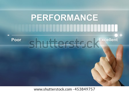 business hand pushing excellent performance on virtual screen interface