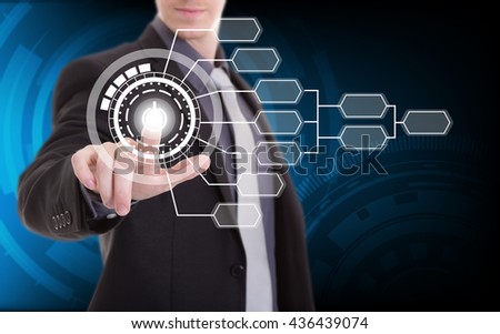 Business hand touch screen interface flow chart