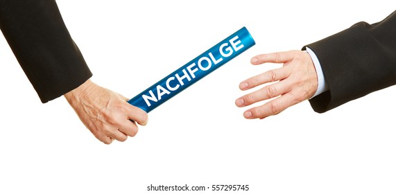 Business Hands Passing Blue Baton With German Word 