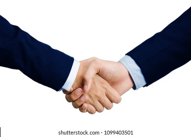 Business handshake Agreed to enter into a global online trading contract in the digital age. Isolated on white background and clipping path. copy space