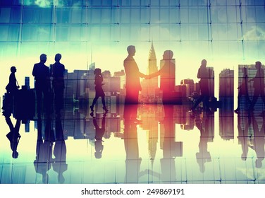 Business Handshake Corporate Partnership Agreement Cityscape Concept